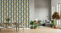 Stylized fusion of retro patterns creating a playful, energetic wall mural.