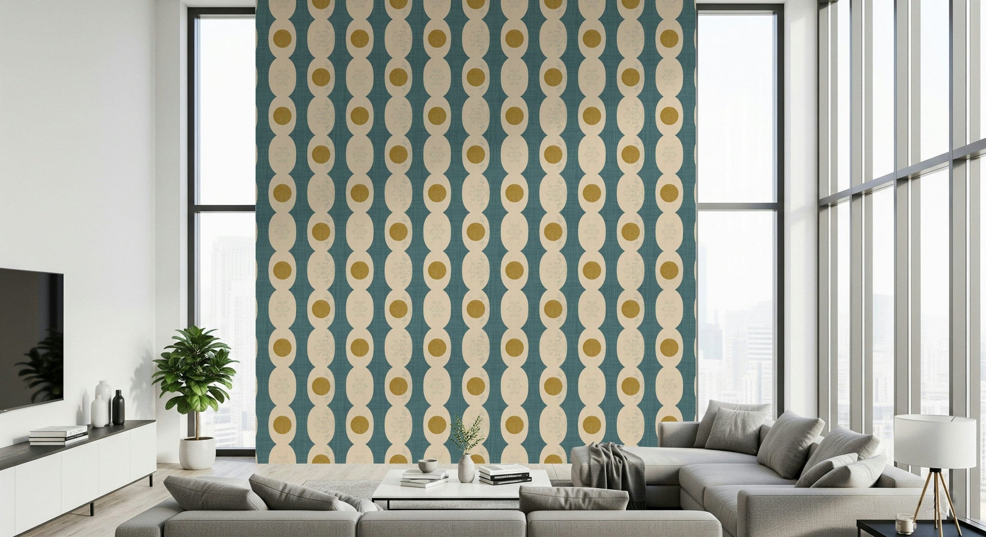 Modern-retro fusion wallpaper with dynamic geometric elements.