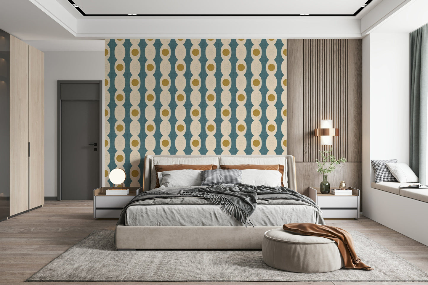Retro Fusion wallpaper blending mid-century shapes with modern abstract style.