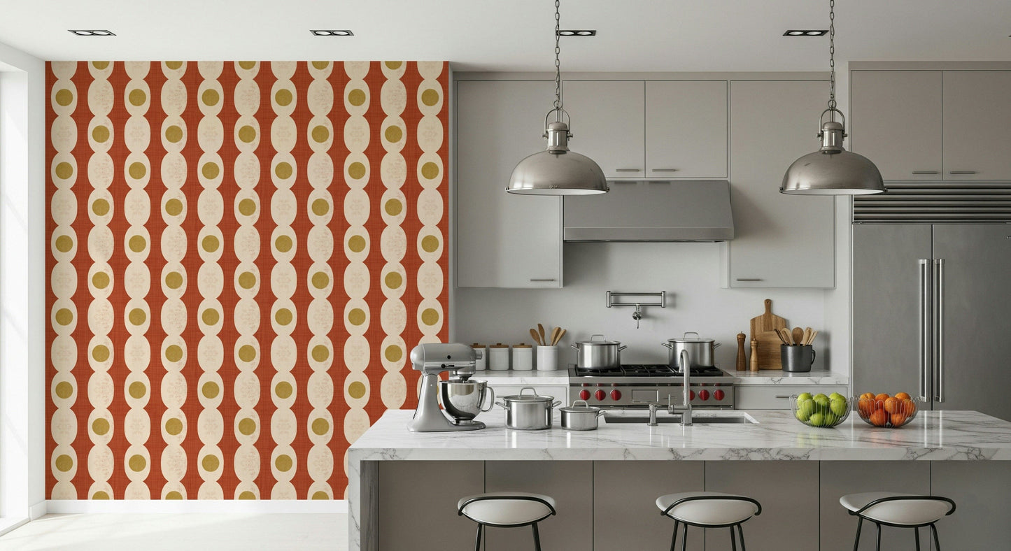 Bold retro rings pattern wallpaper with classic 70s-style circles.