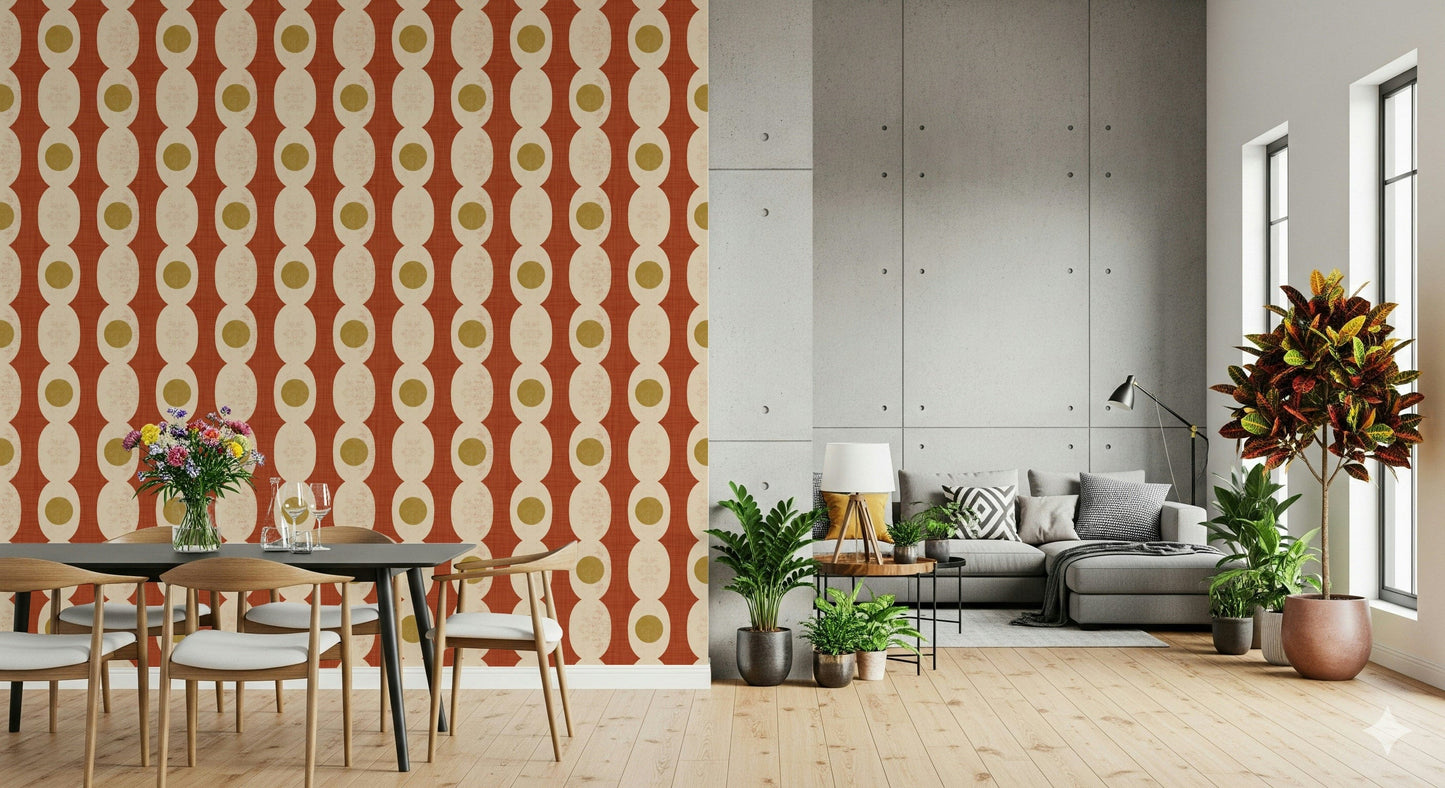 Retro-inspired overlapping rings wallpaper adding a fun, nostalgic vibe.