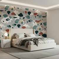 A calming abstract design wallpaper mural that defines a space.