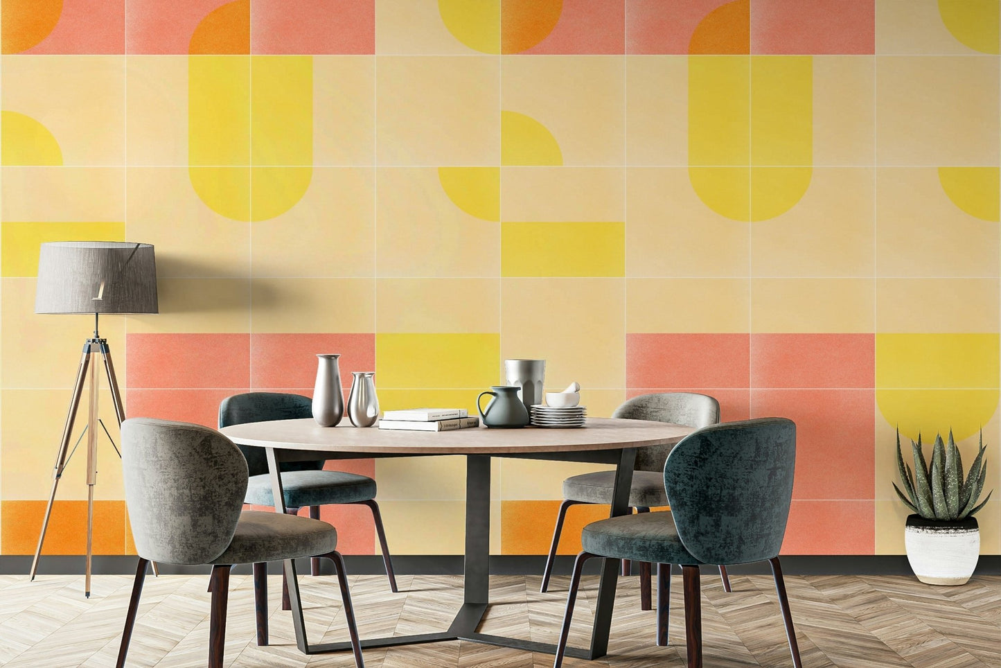 Dynamic retro tile pattern in bold colors for modern decor


