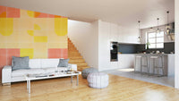 Lively retro tile mural with warm, contrasting hues

