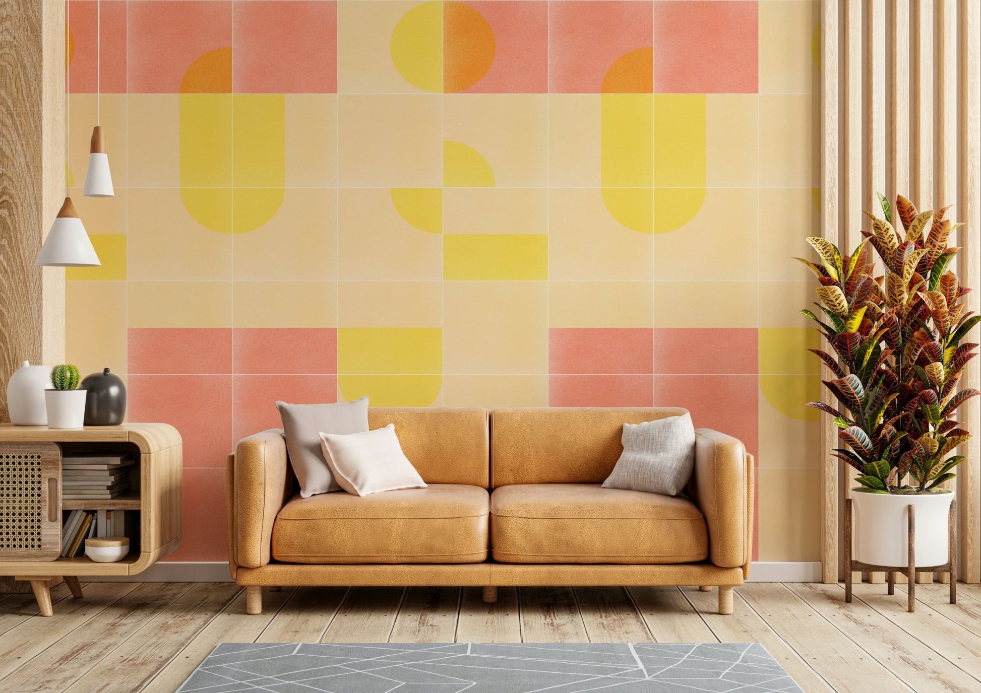 Vintage-inspired geometric tile wallpaper adding charm

