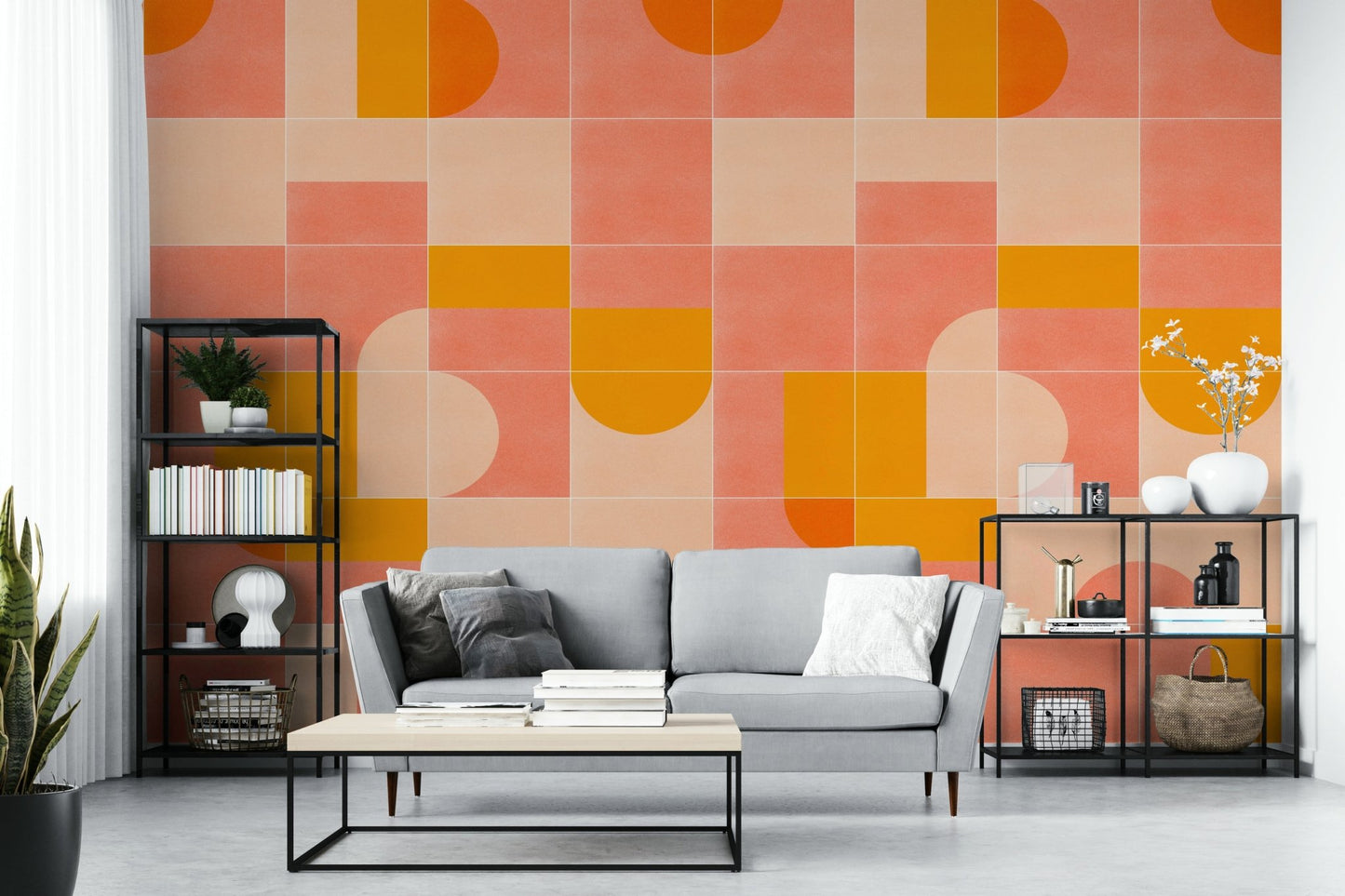 Dynamic retro tile mural with bold patterns for any room

