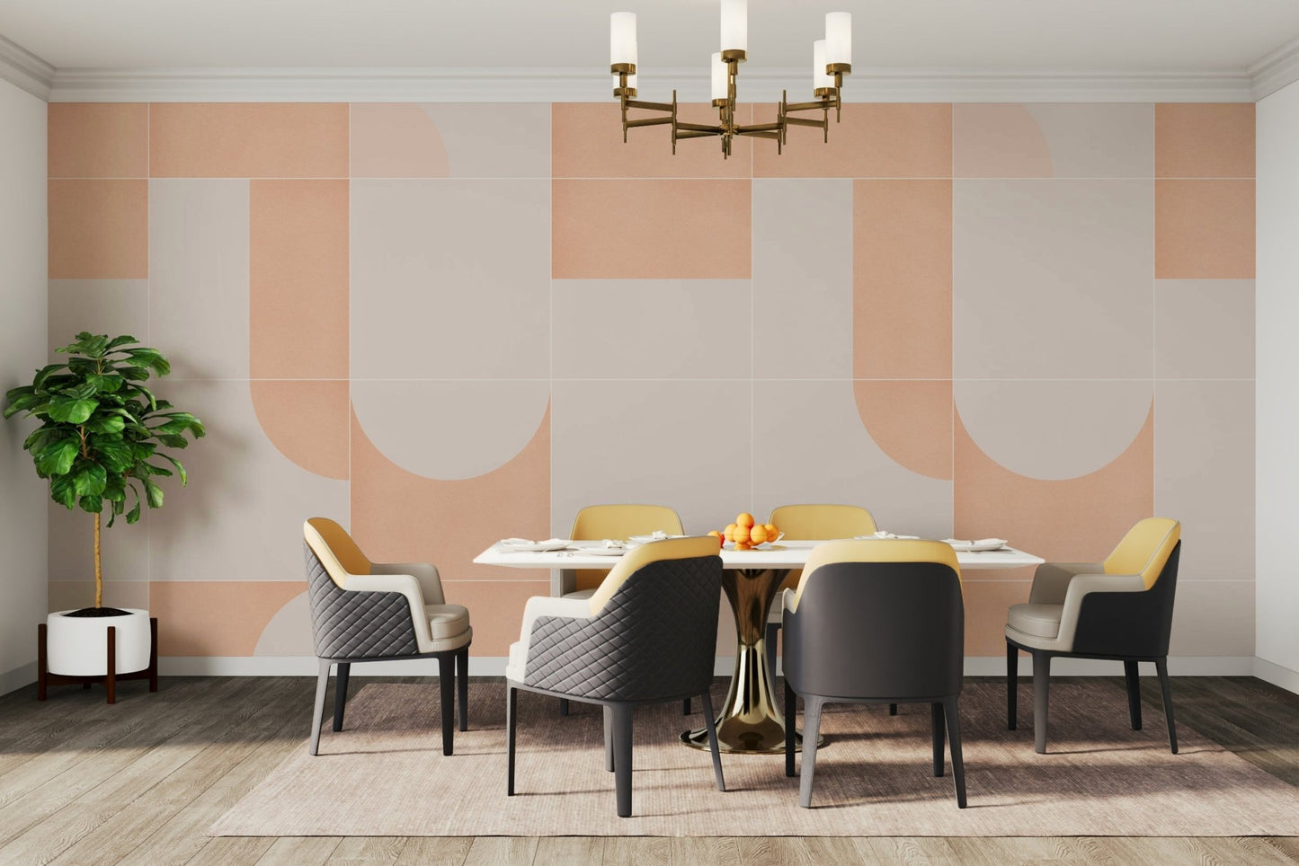 Vintage tile design mural with vibrant, energetic colors

