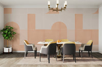 Playful retro tile mural with bold patterns and vibrant colors

