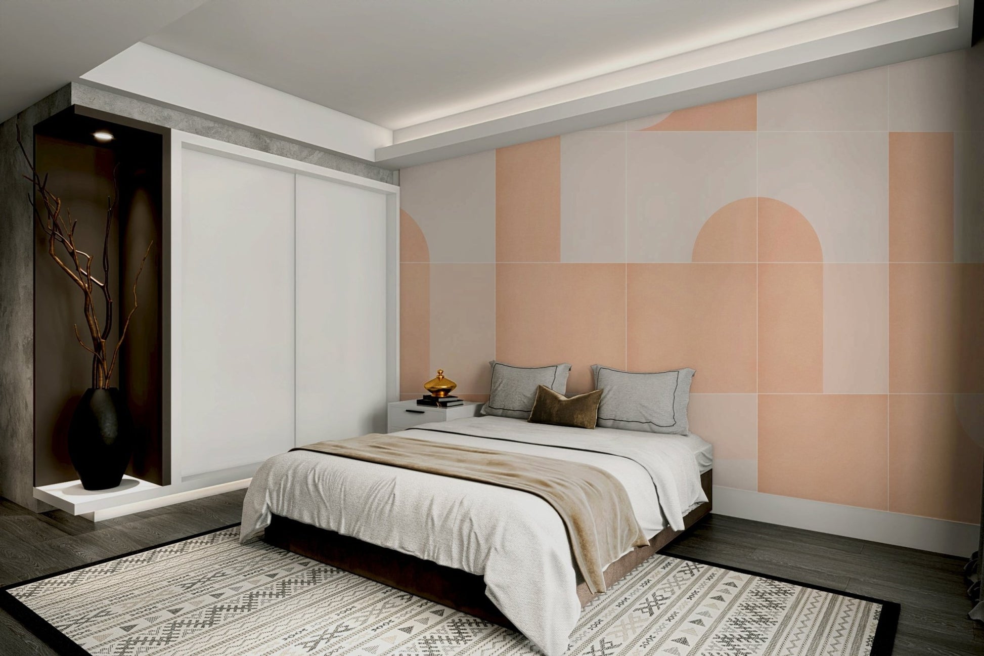 Geometric retro design in bright colors for a stylish feature wall

