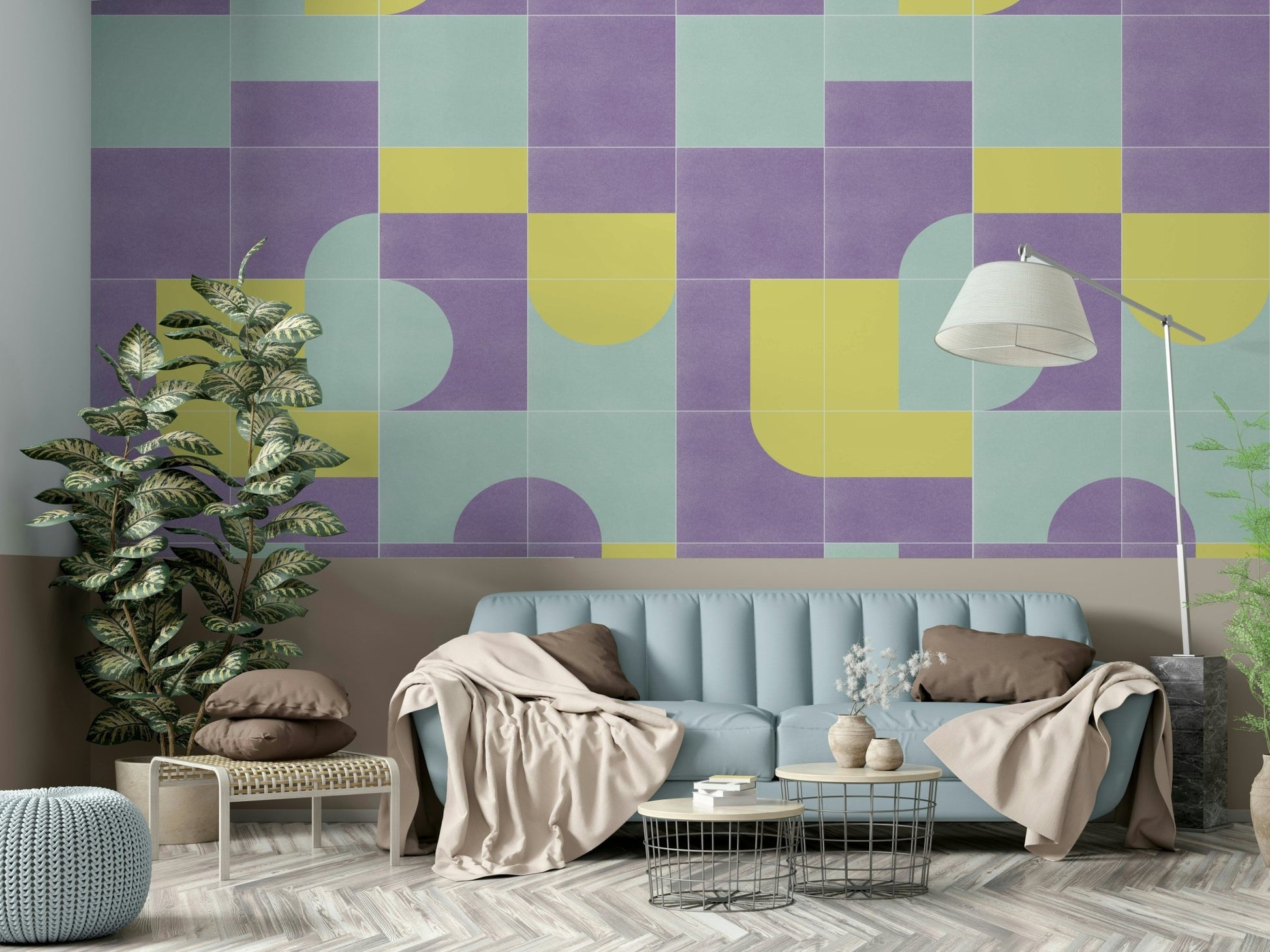 Warm-toned retro tile wall mural

