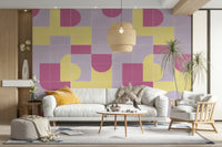 Blue and rose patchwork tile design

