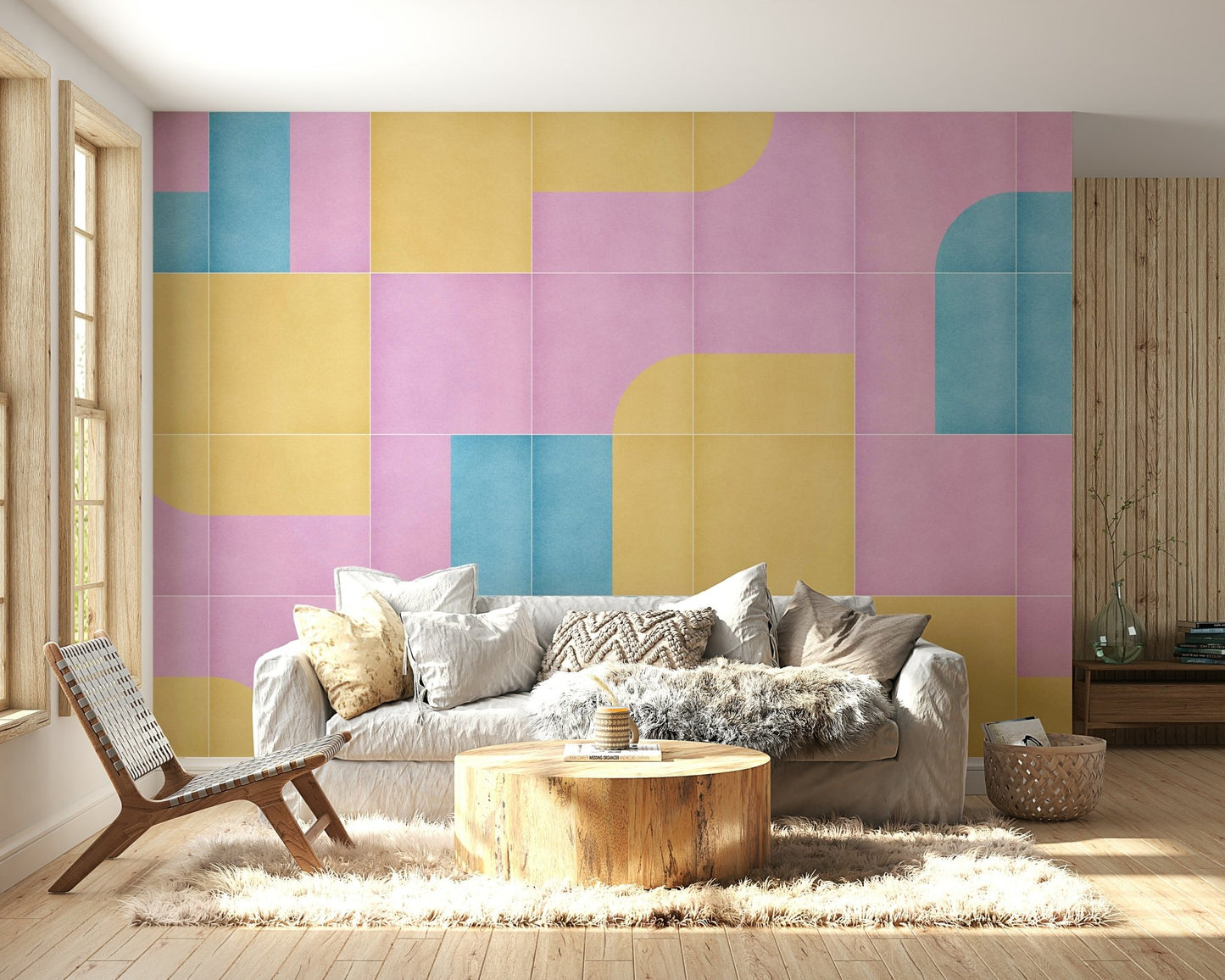 Muted color retro wall mural

