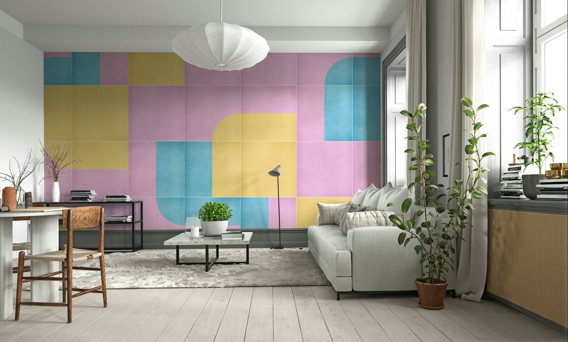 Handcrafted tile look mural wallpaper

