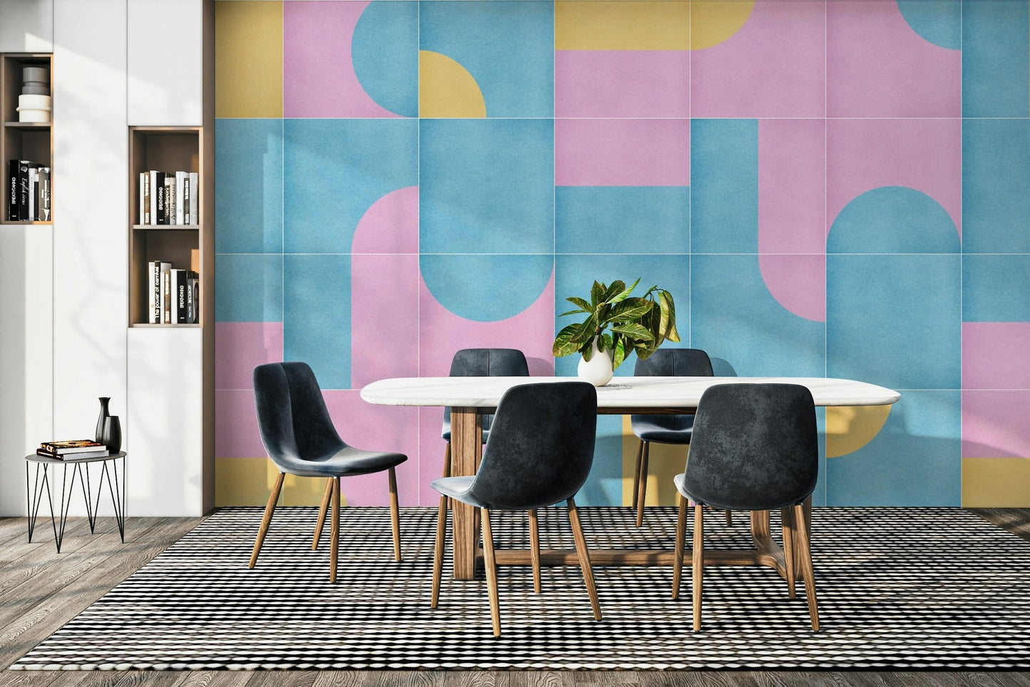 Worn-in tile look mural wallpaper

