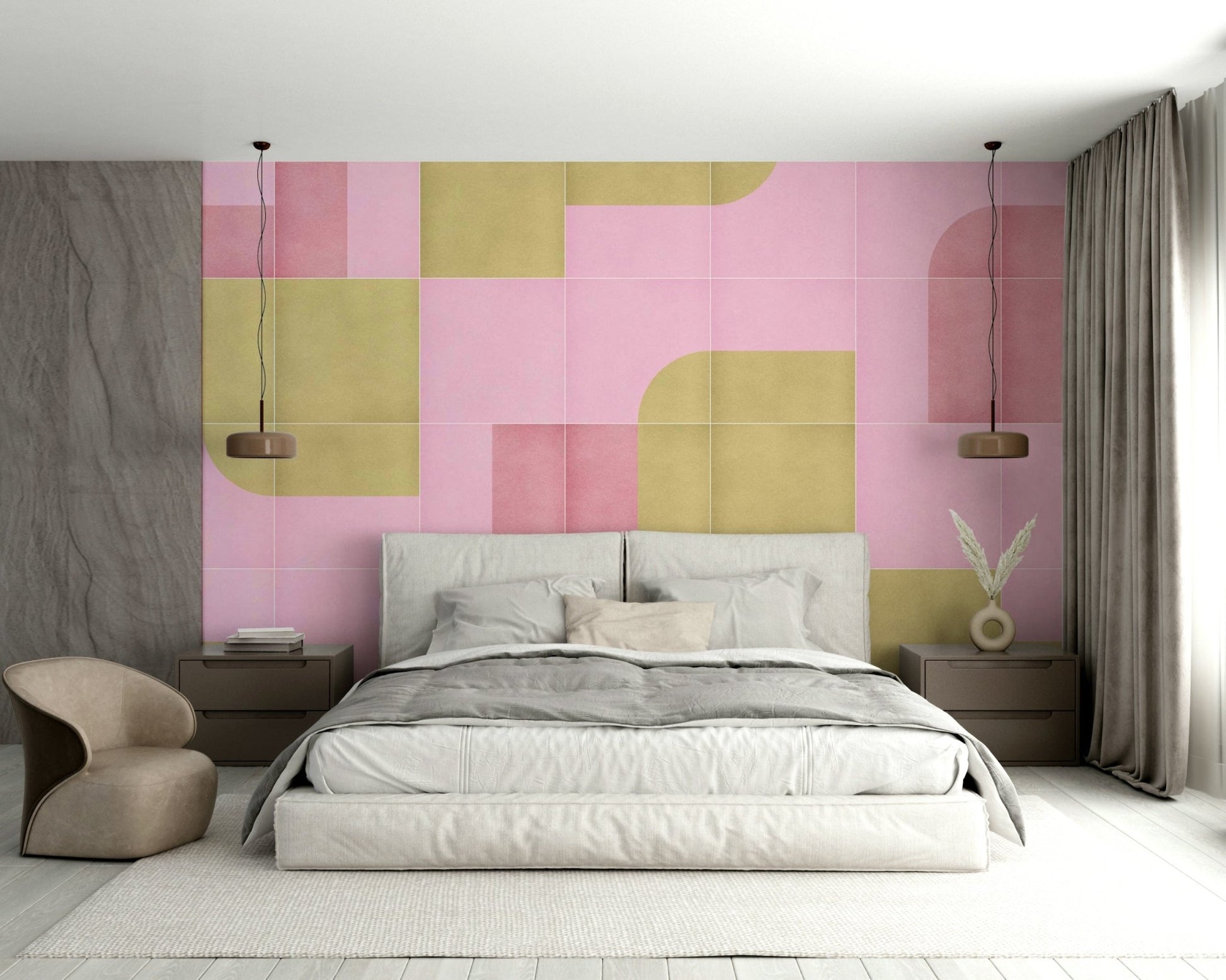 Soft blue and beige tile wallpaper

