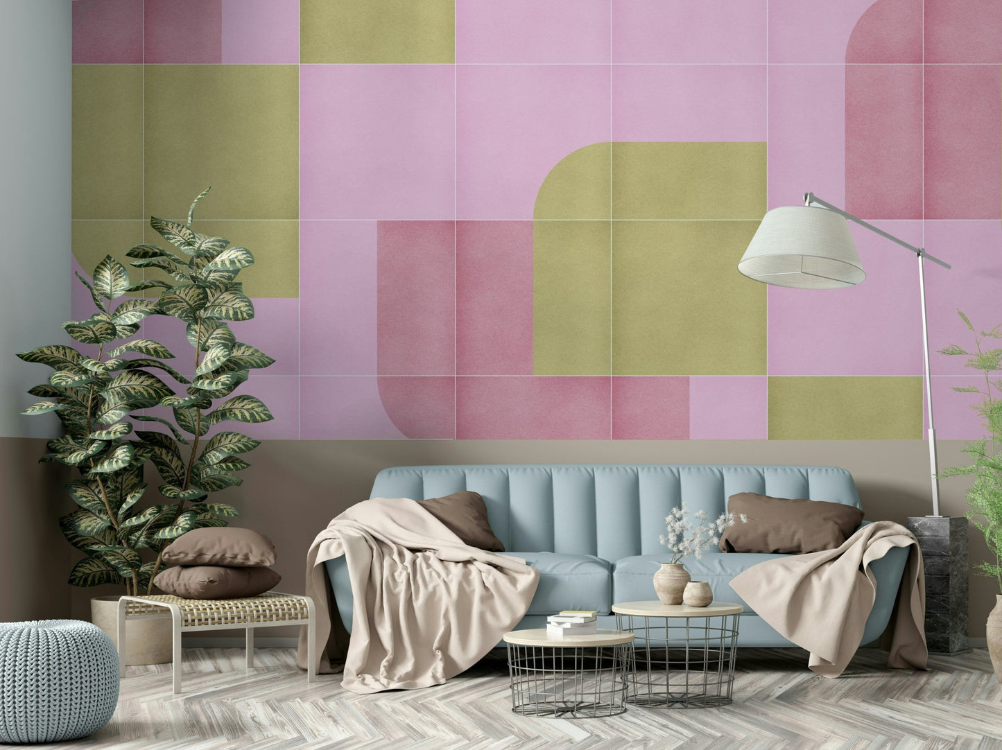 Retro tile wallpaper in muted tones

