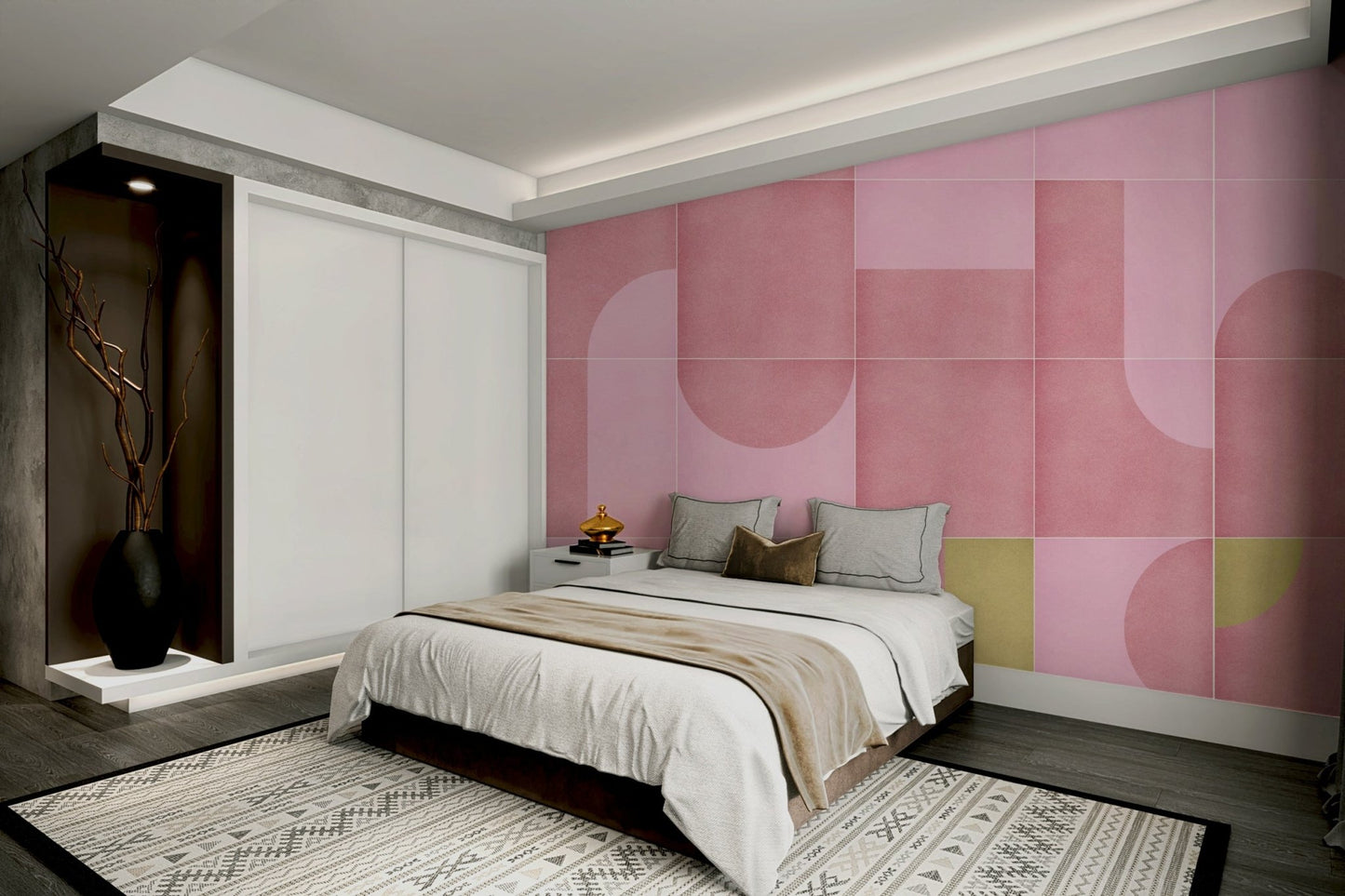 Retro floral and geometric tile mural

