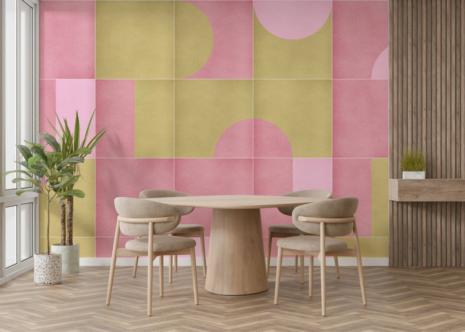Retro tile mural with earthy tones

