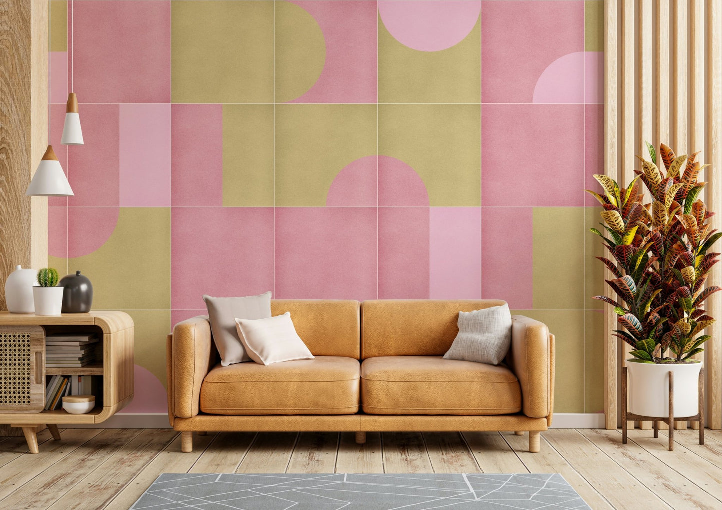 Warm red and mustard tile print

