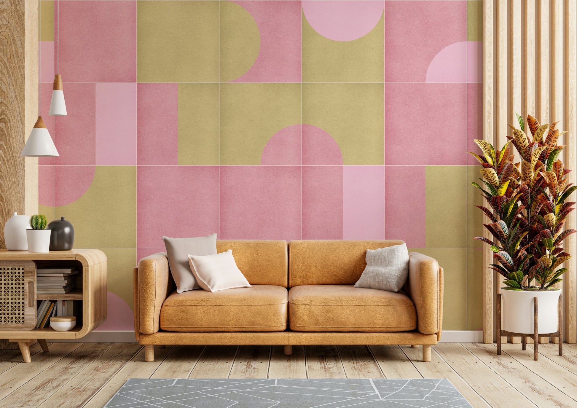 Warm red and mustard tile print

