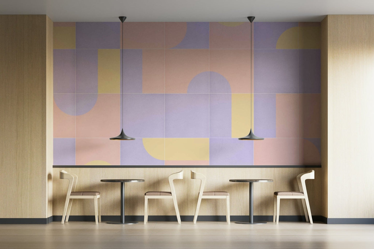 Colorful patchwork wallpaper with tile look

