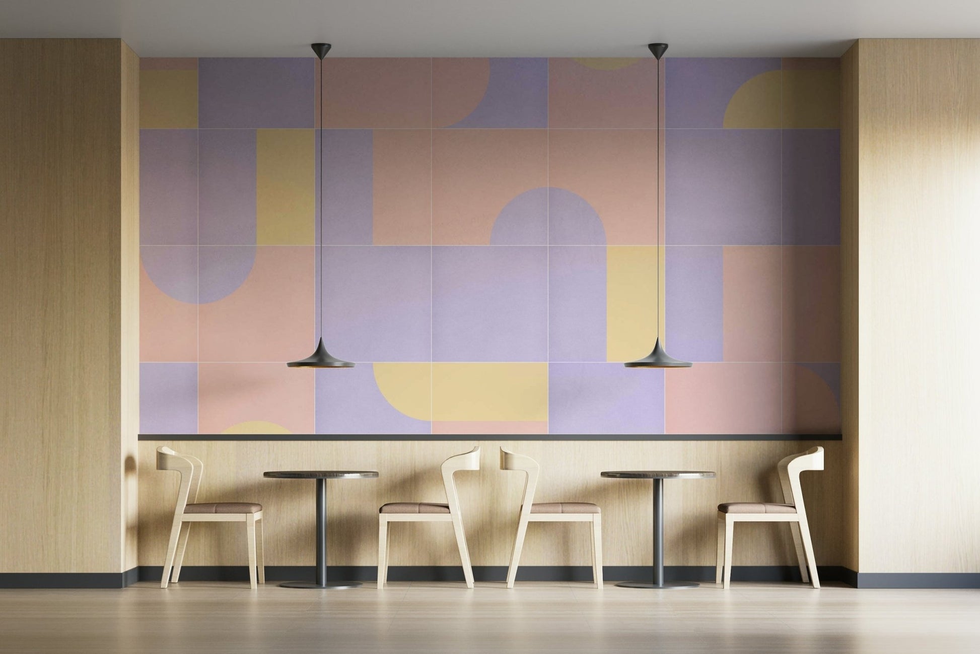 Colorful patchwork wallpaper with tile look

