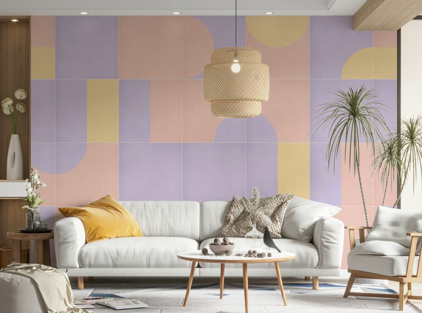 Retro tile pattern mural wallpaper

