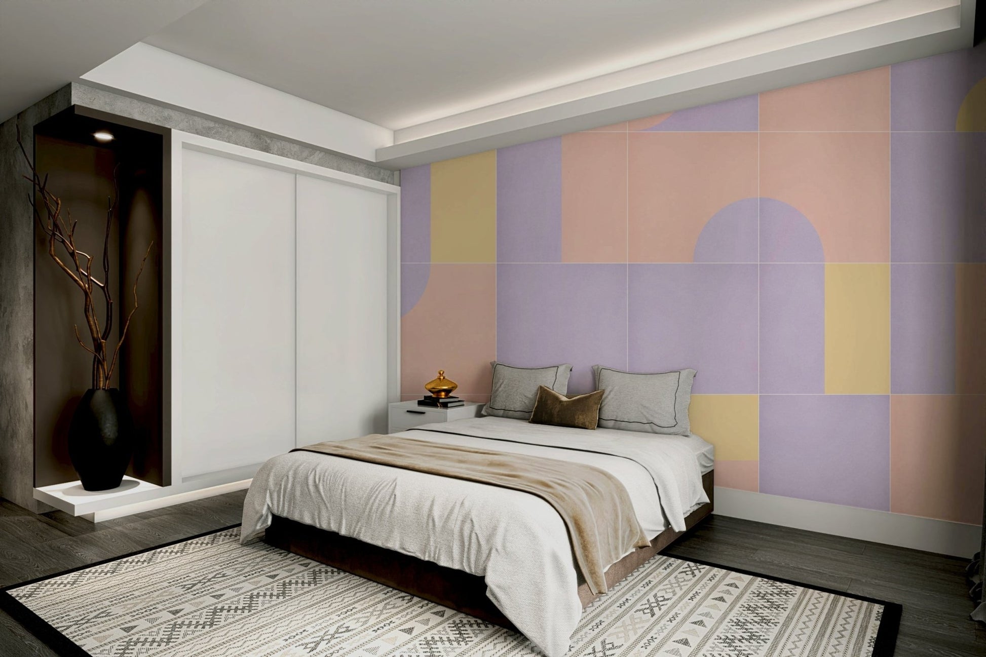Artistic tile-inspired wall design

