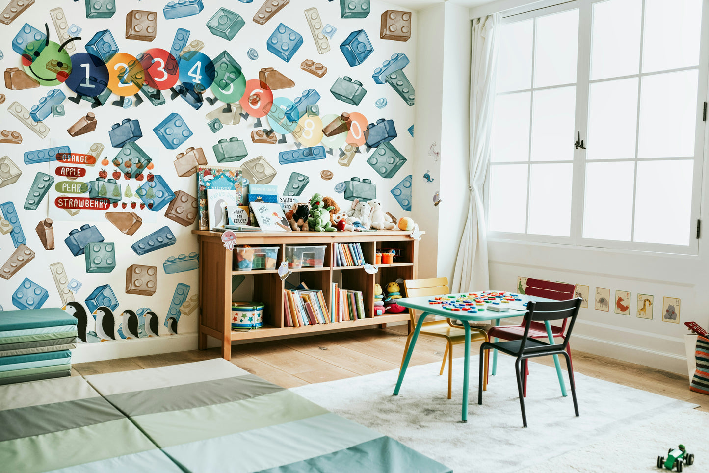 Creative wall art with vintage toy blocks for children’s room