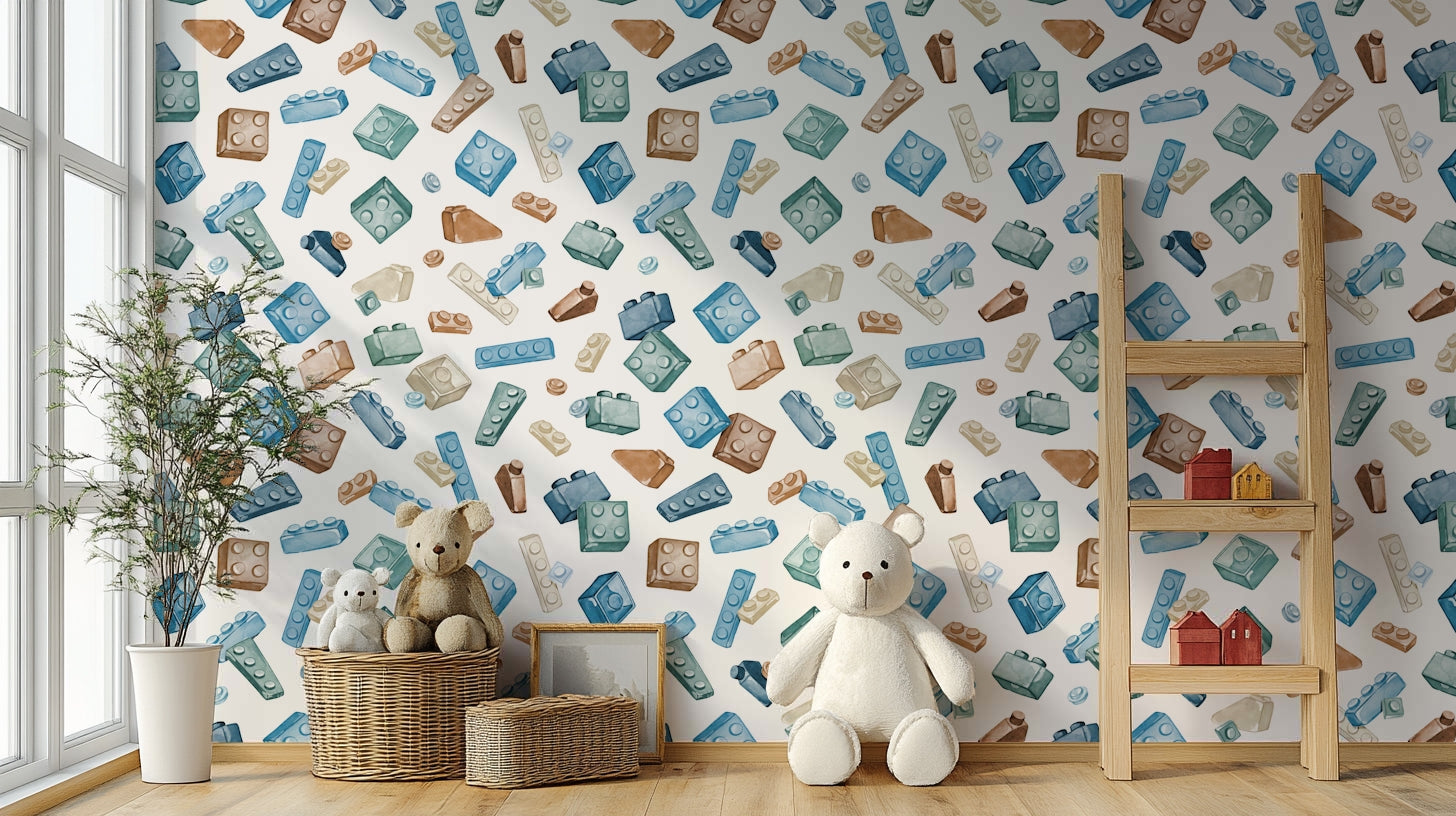 Peel and stick toy blocks wall mural for playroom décor