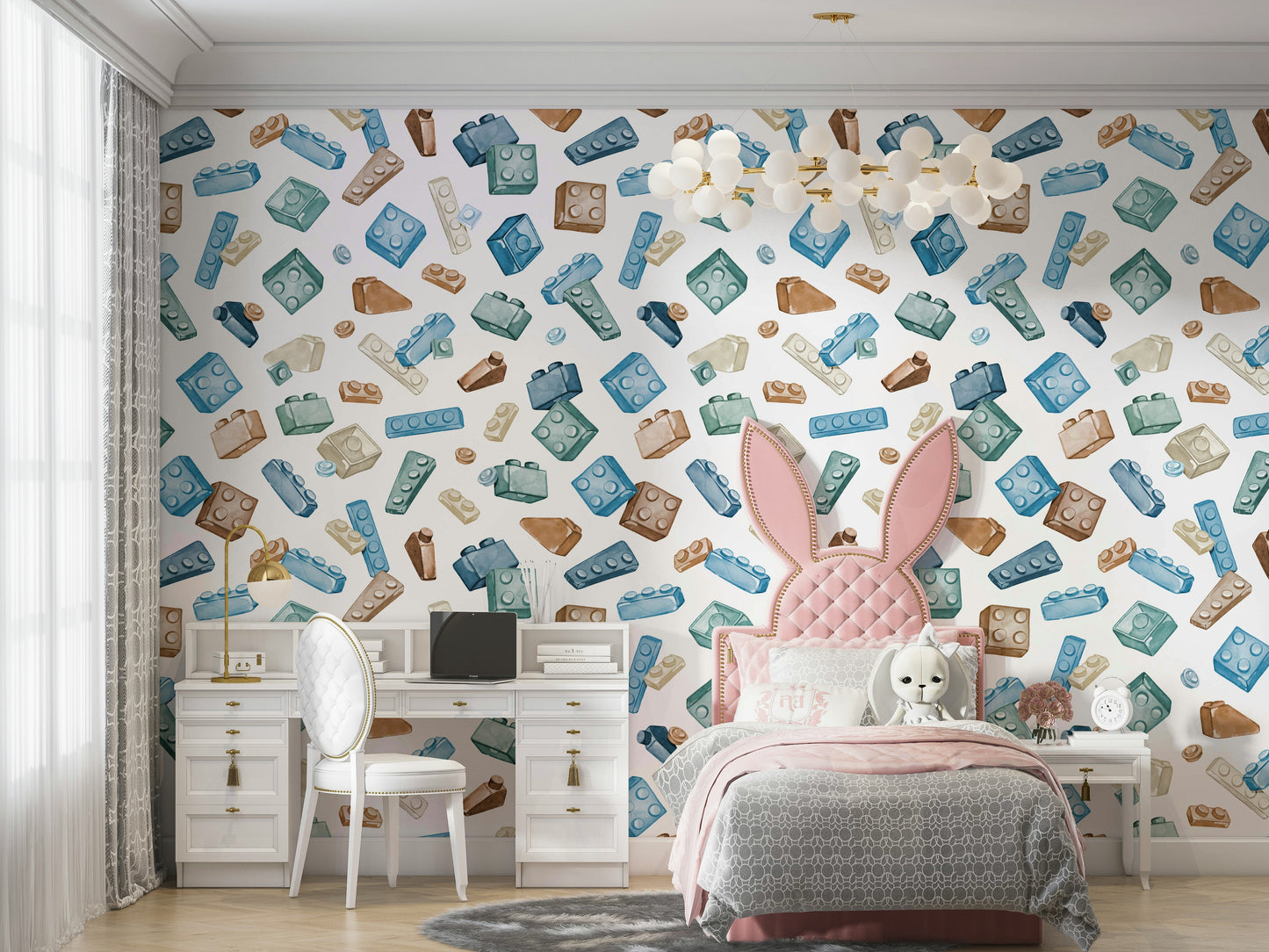 Building blocks wallpaper with vibrant retro design