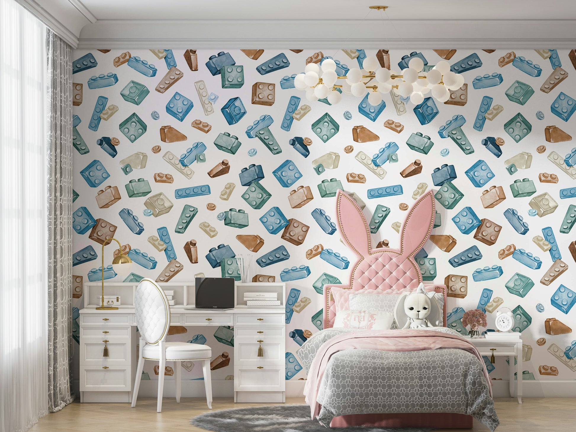 Building blocks wallpaper with vibrant retro design