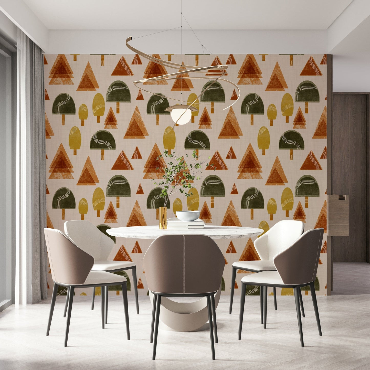 A serene abstract forest wall mural for your decor.

