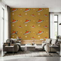 Mid-century, quirky Minimal Vintage UFO Mustard seamless surface wrap.