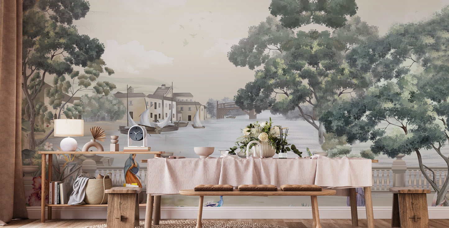 Retro Vintage River City Wallpaper Murals - Giffywalls