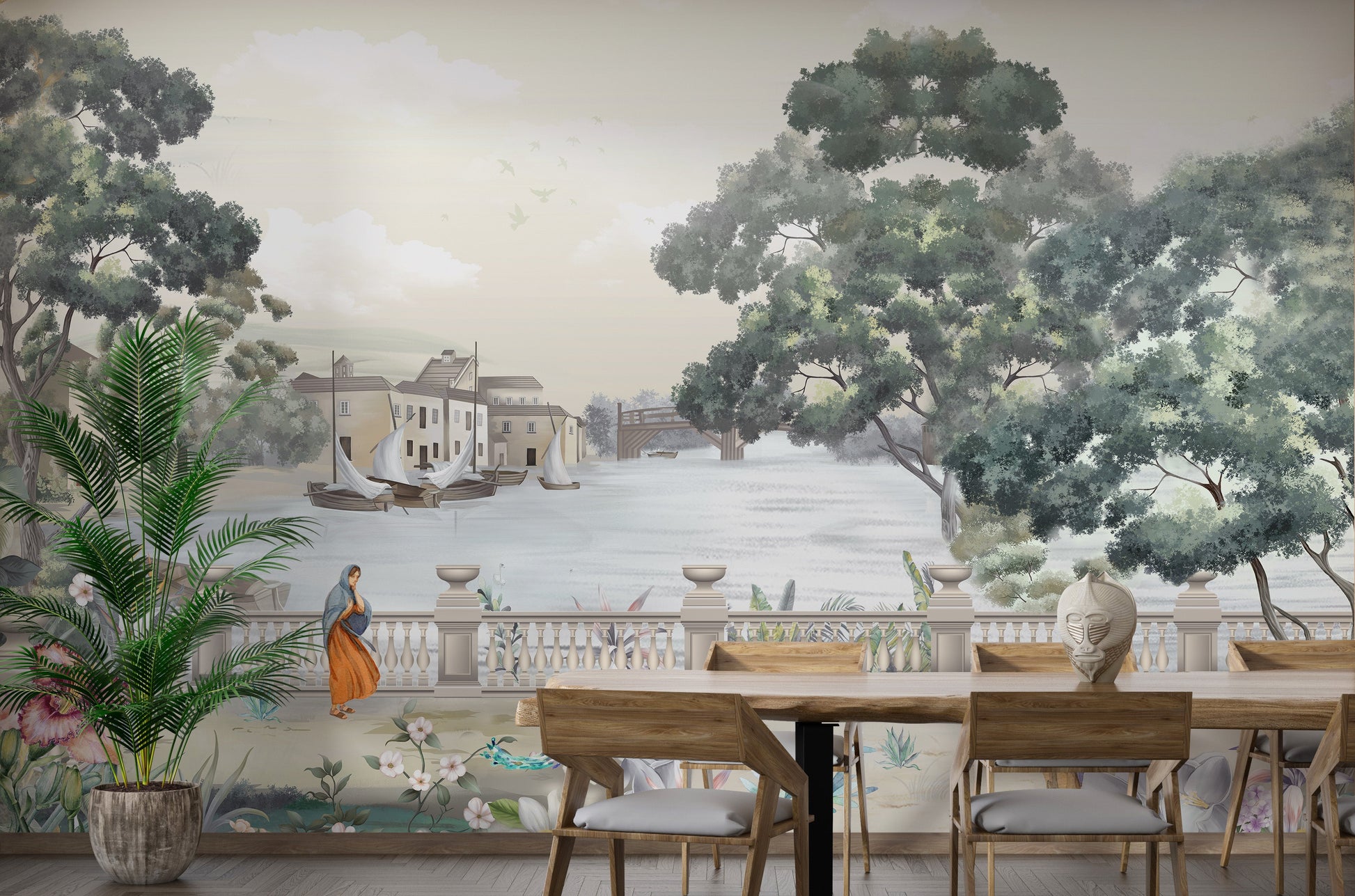 Retro Vintage River City Wallpaper Murals