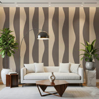 Groovy stripe mural, captivating, dynamic lines, vintage aesthetic print.