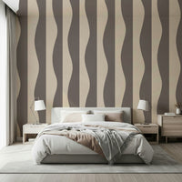 Bohemian Groovy Stripes wallpaper, neutral, abstract, rhythmic wave pattern.