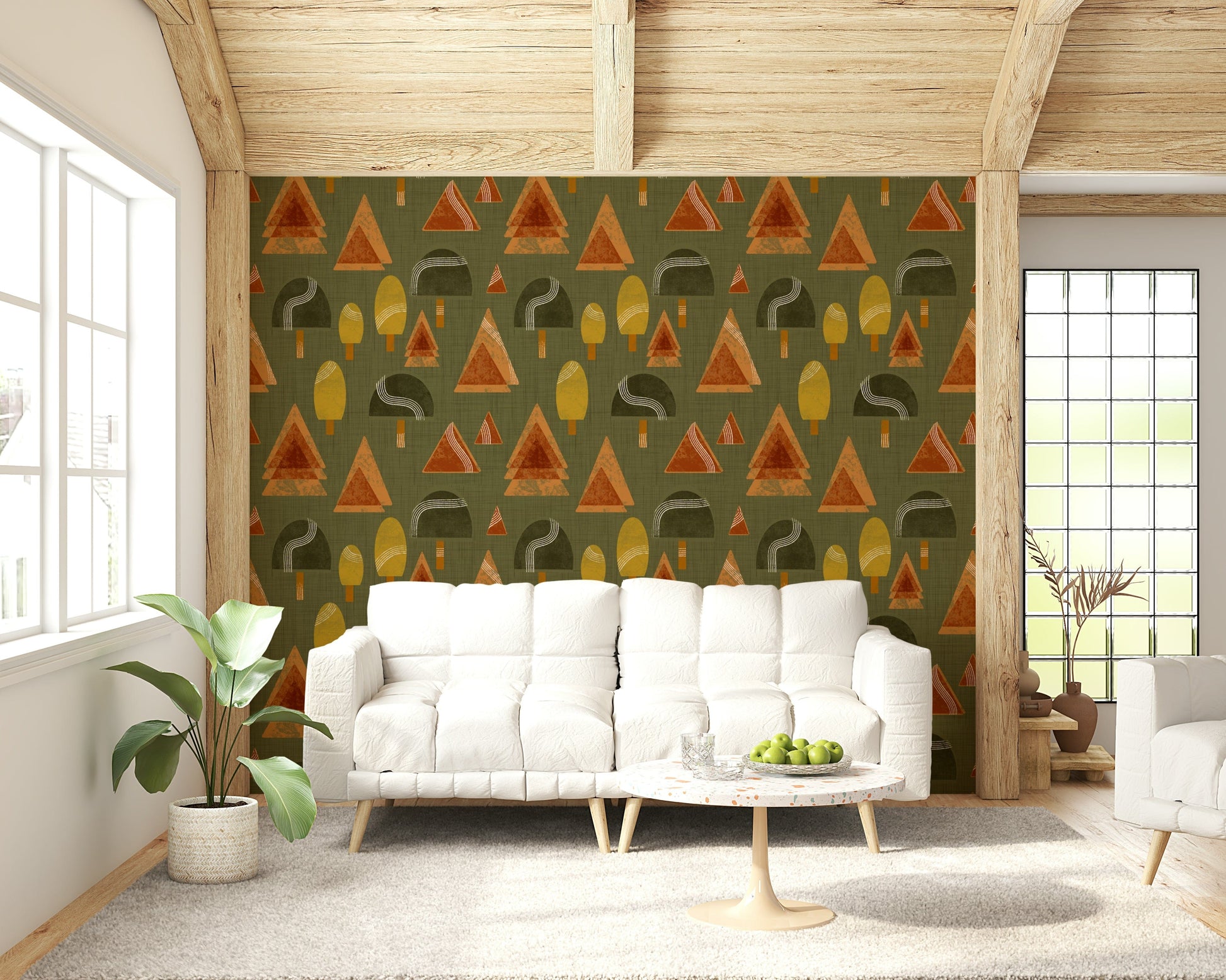 A graceful subtle tree wall mural in cool, natural tones.

