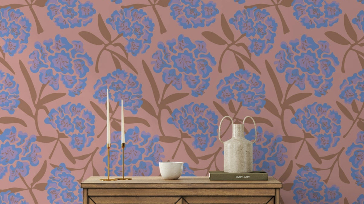 Rhododendrons retro floral wallpaper

