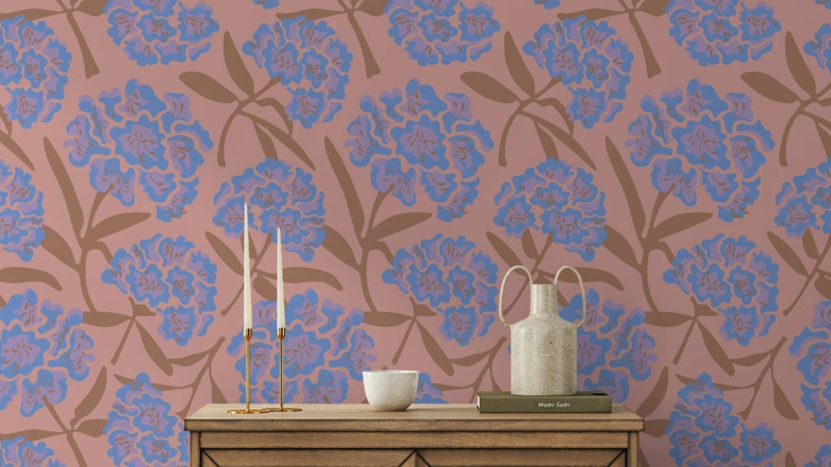 Rhododendrons retro floral wallpaper

