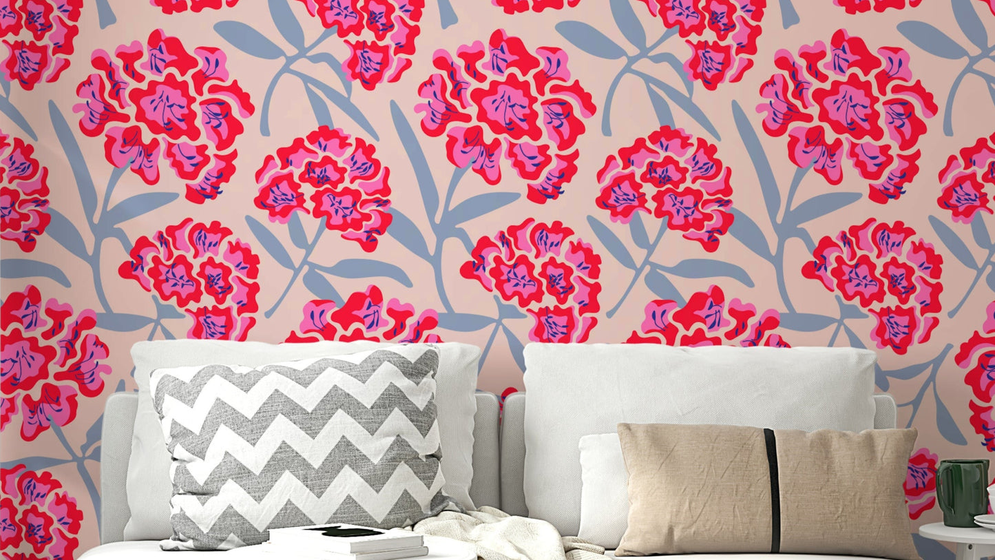 Living room retro floral mural

