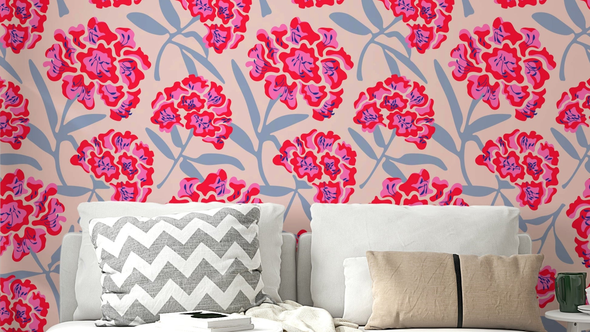 Living room retro floral mural

