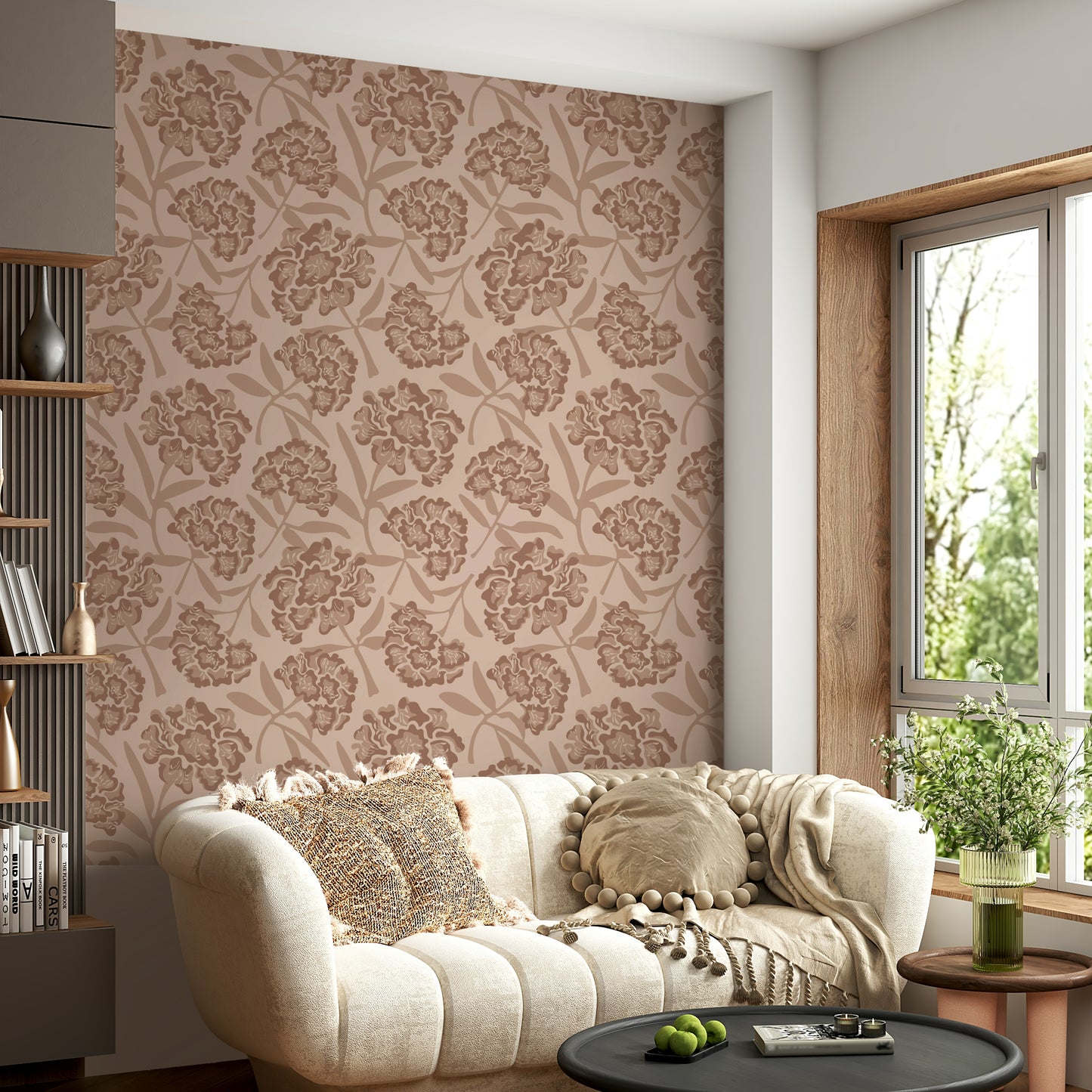 Bedroom warm floral wallpaper

