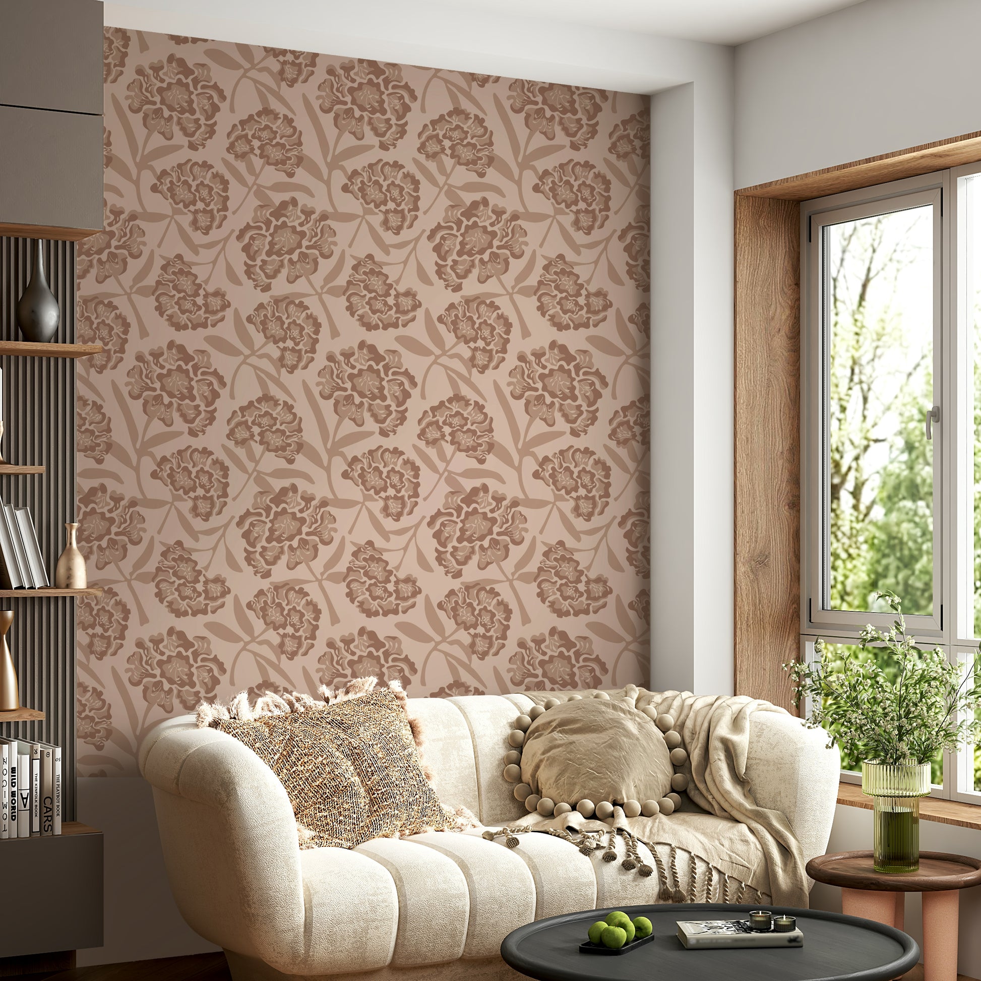 Bedroom warm floral wallpaper

