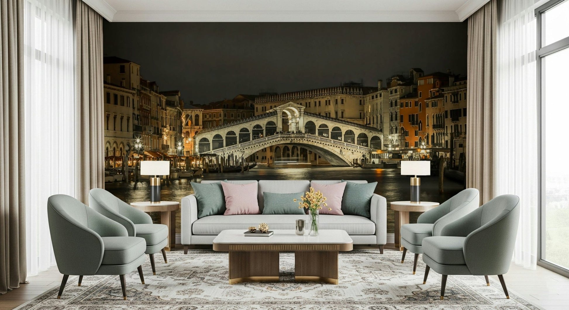Rialto's Night Wall Mural in study nook, calm colours and organised shelving