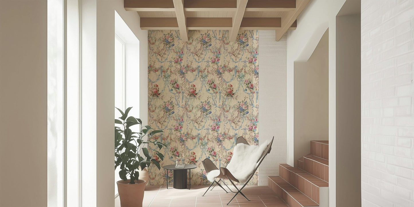 Cottagecore Ribbon Rose Serenade Chinoiserie wall decor charming print.