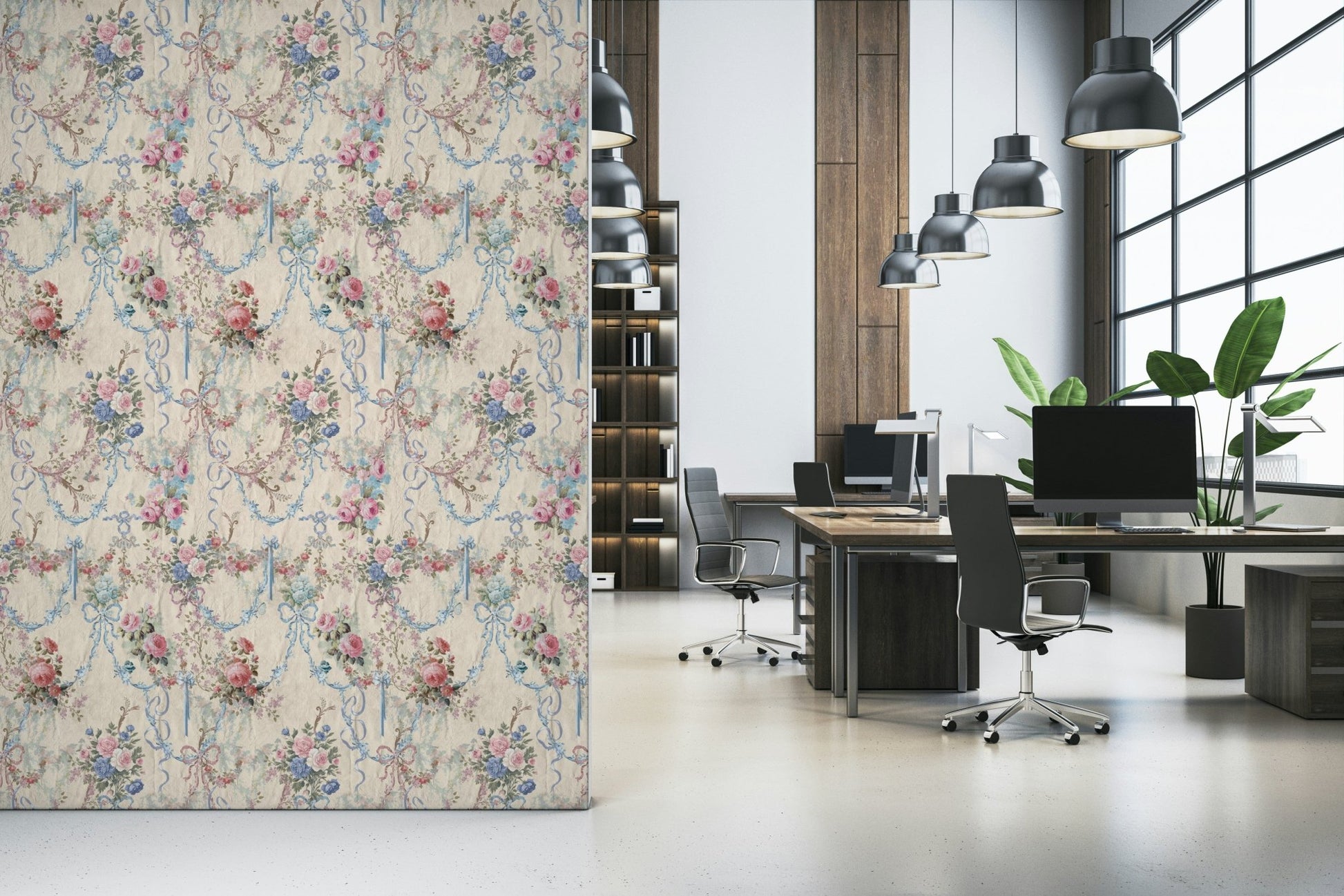 Delicate Ribbon Rose Serenade Chinoiserie pattern elegant pastel colors.