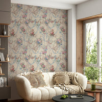 Ribbon Rose Serenade Chinoiserie wall mural vintage floral bouquets.