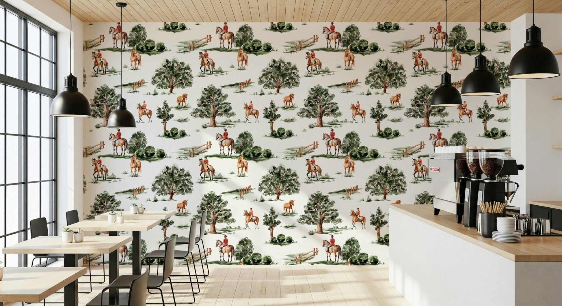 Traditional style Riding in the Country wall paper unique.